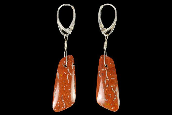 Rich, Orange-Red Agatized Dinosaur Bone (Gembone) Earrings #146267